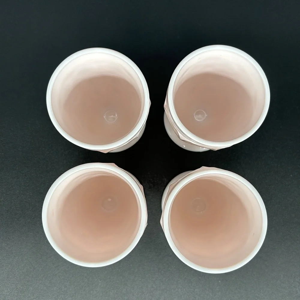 Vintage Set Of 4 Jeanette Shell Pink Milk Glass Thumbprint Juice Glasses